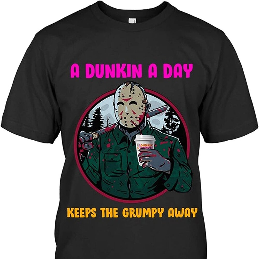 Jason Voorhees Dunkin T-Shirt Funny Coffee Halloween Horror Meme Tee 96
